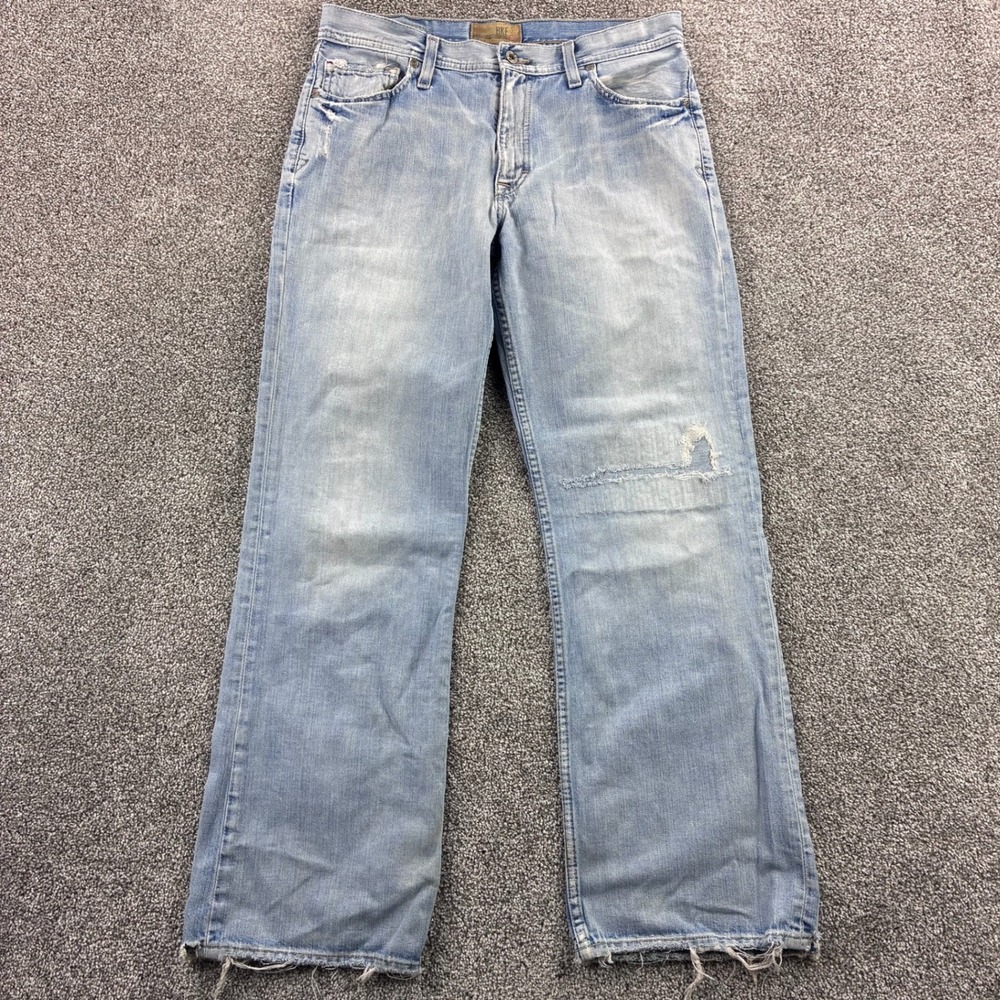 BKE Buckle Jeans Mens 32 Blue Tyler Bootleg Western Whiskers White Stitching